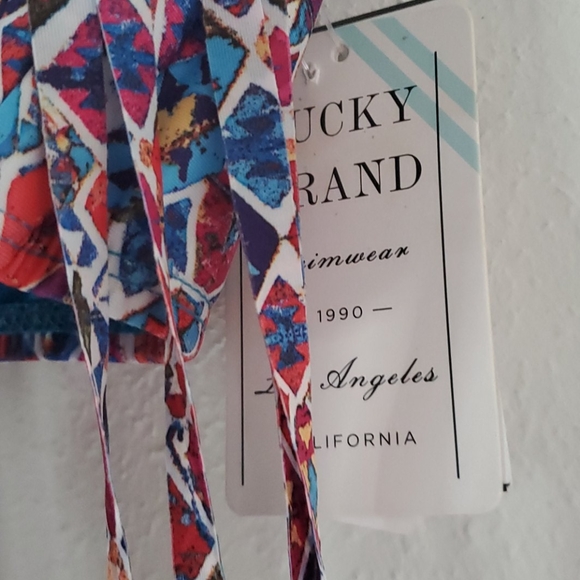 Lucky Brand Cafe Print Fringe Bandeau Bikini Top - Picture 6 of 8